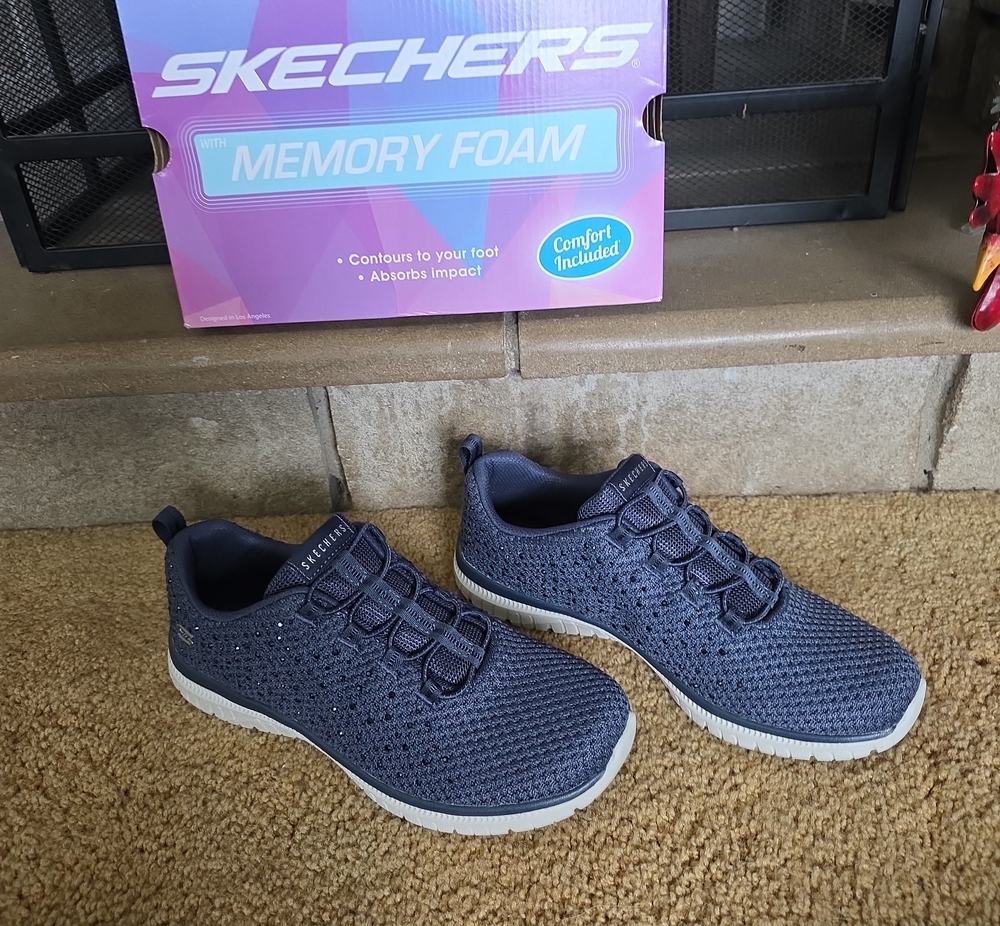 Skechers Navy Knit Memory Foam Slip-On Sneakers for Women
